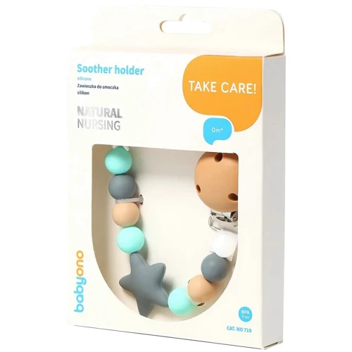 Тримач BabyOno для пустушки із застібкою Natural nursing бірюзовий з коричневим (719/01): Виробник BabyOno