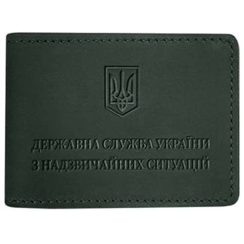 Обложка на удостоверение государственной службы Украины по чрезвычайным ситуациям BlankNote Crazy Horse зеленая (BN-OP-14-iz)