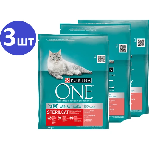 Сухой корм Purina ONE Sterilise стерилизованных кошек с лососем и пшеницей 3х200 г (12462690)