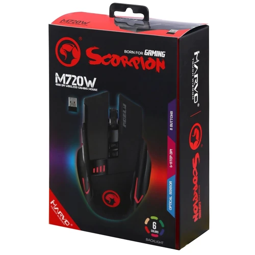 Мышь Marvo M720W 6colors-LED Black (M720W): Максимальное разрешение сенсора, dpi 4800