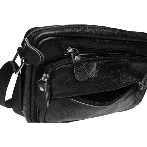 Мужская сумка через плечо Keizer черная (K1010-black): Фактура Матовая, Зернистая