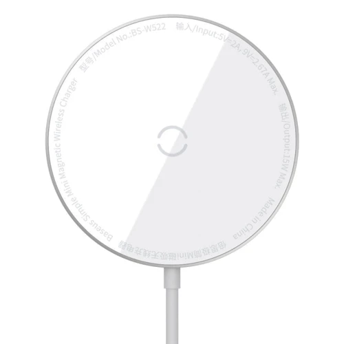 Зарядний пристрій Baseus Wireless Charger MagSafe Simple Mini 15W White (WXJK-F02) for iPhone 16 I 15 I 14 I 13 I 12 series: Кабель в комплекті вбудований