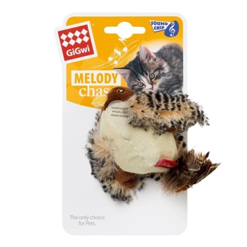 Игрушка для котов GiGwi Melody chaser Птичка со звуковым чипом и кошачьей мятой искусственный мех, перо 13 см (75042) фото 1