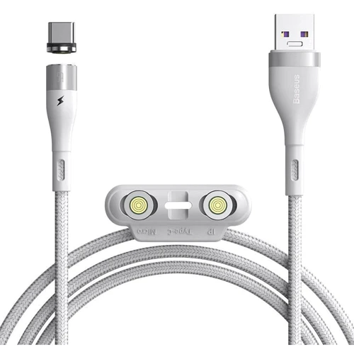 Кабель Baseus USB Cable to Lightning/microUSB/USB-C Zinc magnetic Safe Fast Charging Data 1m White (CA1T3-B02): Длина 1 м