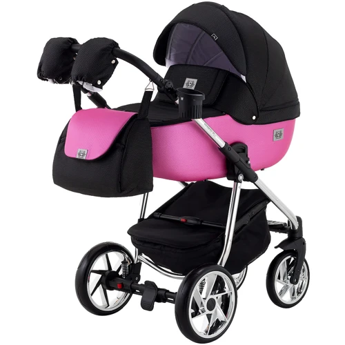 Коляска 2 в 1 Adamex Hybryd Plus Polar (Chrome) BR607 чорний (різнокольоровий люрекс) - яскраво-рожева шкіра (видавлені точка) фото 9