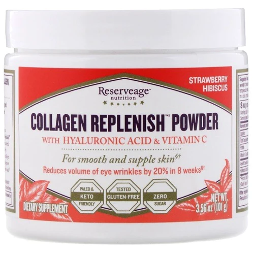 ReserveAge Nutrition Collagen Replenish Powder Коллаген с гиалуроновой кислотой и витамином C со вкусом клубничный гибискус 101 г