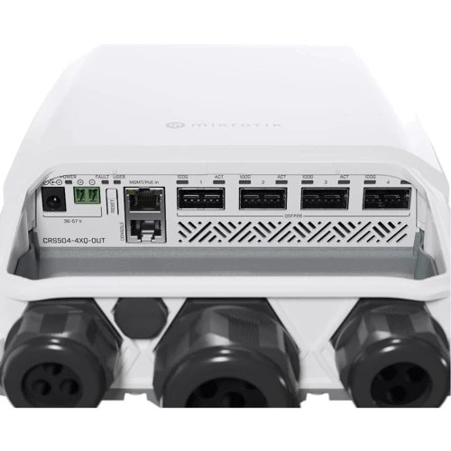 Мережевий комутатор Mikrotik Cloud Router Switch (CRS504-4XQ-OUT): Інші порти 1хFast Ethernet (10/100 Мбит/с), 1хRJ-45, 4хQSFP28 (100G)