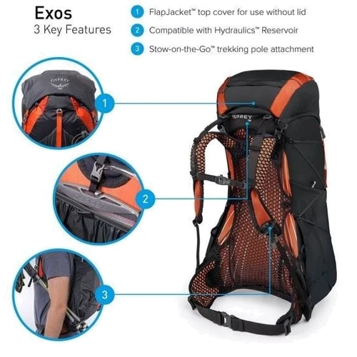 Рюкзак Osprey Exos 48 Blaze Black - MD (009.1741): Вес 1.19кг
