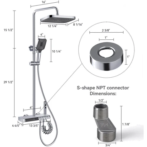 Душевая система Lefton Thermostatic Shower System with 5 Water Modes and Temperature Display Screen-SST2206 Chrome фото 13