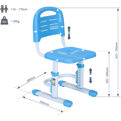 Дитячий стілець Fundesk SST3LS Blue: Max висота сидіння, см 44