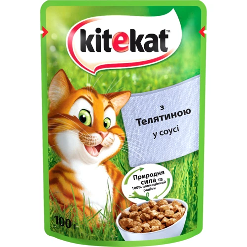 Влажный корм Kitekat Natural Vitality для кошек с телятиной в соусе 24х100г 