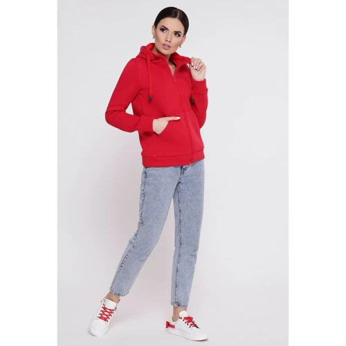 Толстовка FashionUp KF-1678A-44 44 красная с капюшоном на молнии: Состав Полиэстер, Хлопок