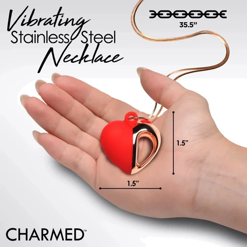 Ожерелье с подвеской вибратором Charmed Vibrating Silicone Heart Necklace, 90 см (красный)