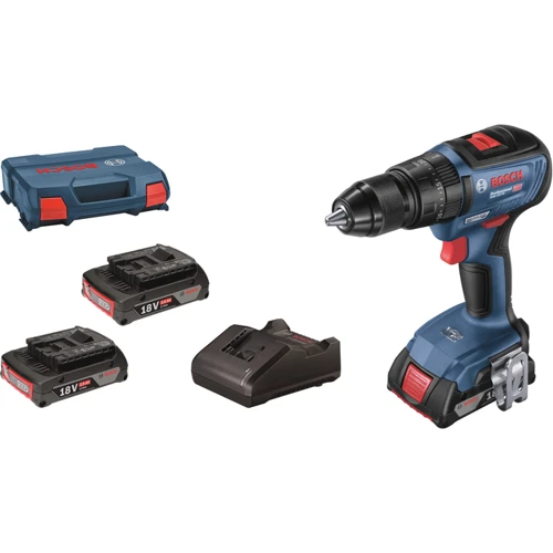Аккумуляторная бесщеточная ударная дрель шуруповерт Bosch GSB 18V-50+ (3x аккумулятора GBA 18 В 2 Ач + Зарядное устройство GAL 18 В + L-Case) (06019H5121)