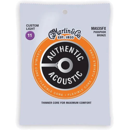 Струна для гитар Струны MARTIN MA535FX Authentic Acoustic Flexible Core 92/8 Phosphor Bronze Custom Light (11-52)