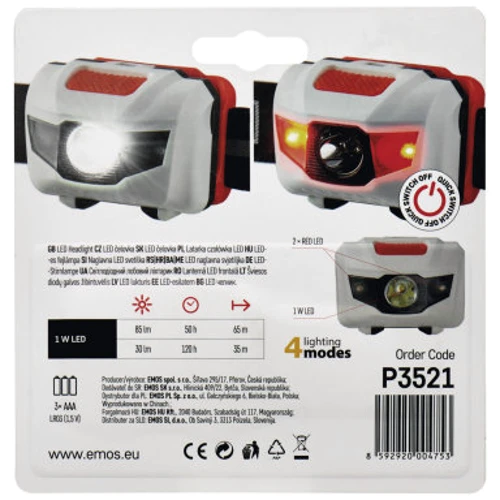 Фонарь туристический EMOS HL-H0520 (*P3521): Дальность подсветки, м 65
