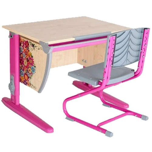 Стіл універсальний трансформований СУТ.14 (75 см * 61 см) + Стілець СУТ.01-01 клен / рожевий з малюнком (квіти): Вік дитини від 6-ти років