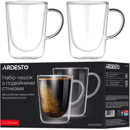 Набор кружек Ardesto с ручками и двойными стенками 350 мл 2 шт. (AR2635BH)