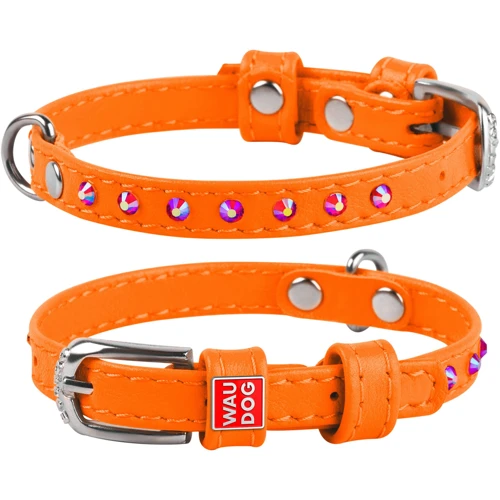Ошейник WAUDOG Glamour с клеевыми стразами 9 мм 18-21 см оранжевый (32504)