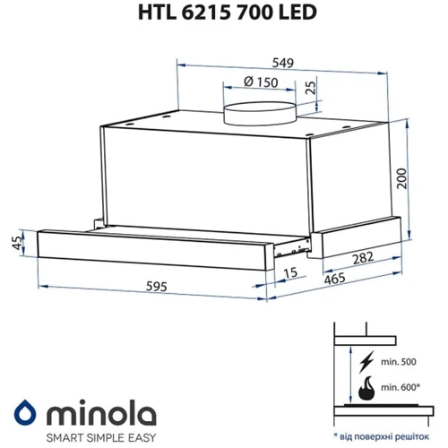 Вытяжка Minola HTL 6215 WH 700 LED фото 12