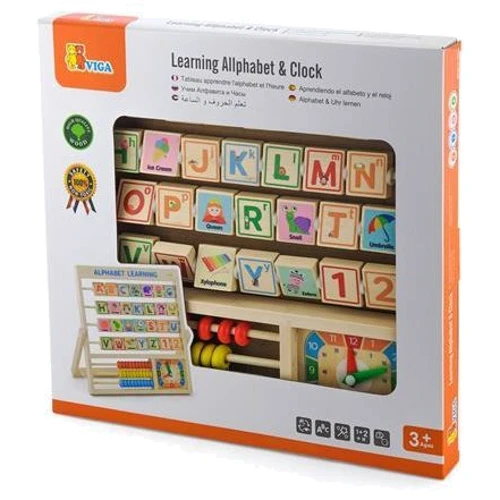 Дерев'яна гра Viga Toys Англійська абетка з годинником і рахунками (50033)