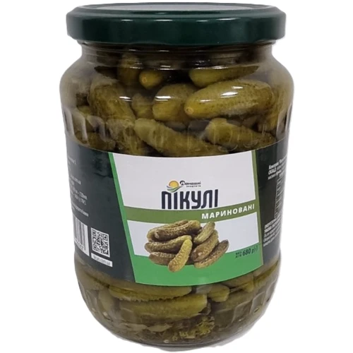 Огурцы (Пикули) маринованные Домашні продукти 680 г (4820186123357): Вес нетто 680 г