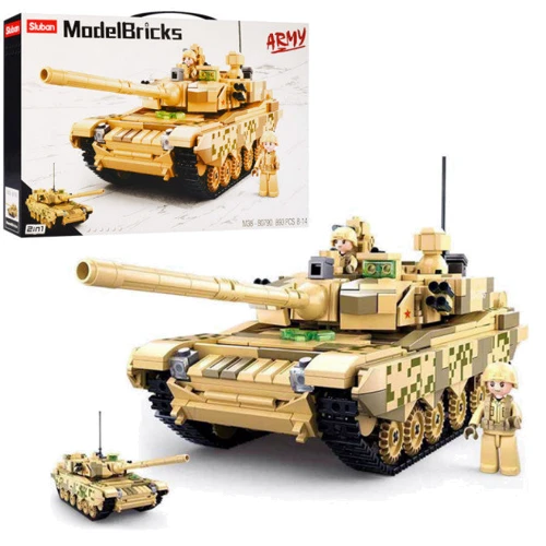 Конструктор SLUBAN M38-B0790 військовий, танк 30,7см, фігурки, 893дет, 52-33,5-7см