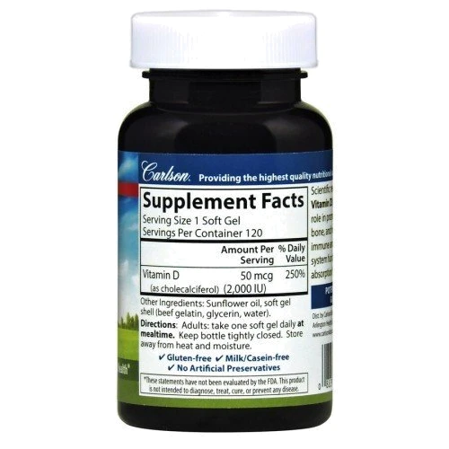 Carlson Labs Vitamin D3 2,000 IU 120 Soft Gels (CAR-01461): Форма выпуска Капсулы