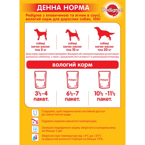 Вологий корм Pedigree для дорослих собак яловичини з ягням 24х100г (5900951262531): Вага упаковки 100 г