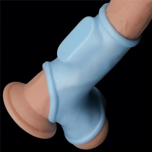 Насадка на член LoveToy Knights Ring With Scrotum Sleeve Blue