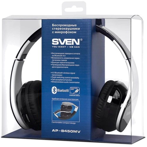 Наушники SVEN AP-B450MV Bluetooth Black/White: Сопротивление наушников (Ом) 16