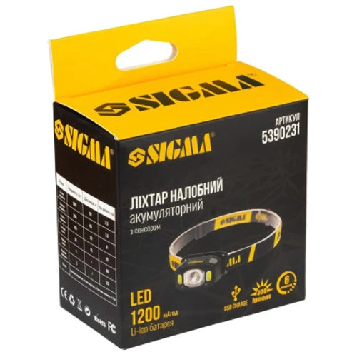 Фонарь туристический Sigma LED 300Лм 1200мАч с сенсором (5390231): Максимальное время работы, ч 5