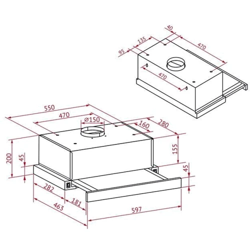 Витяжка Perfelli TL 6212 I 700 LED: Тип фільтра повітря Рециркуляция, Отвод