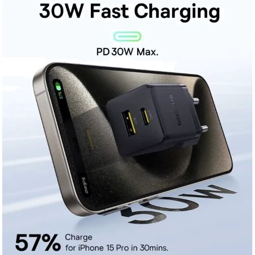 Зарядное устройство Baseus Wall Charger Palm USB-C+USB 30W Black with USB-C Cable (P1011160A113-01) фото 6