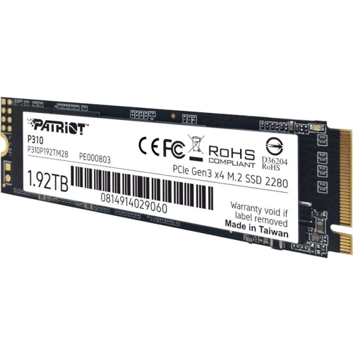 PATRIOT P310 1.92 TB (P310P192TM28): Интерфейс подключения PCI-Express 3.0 (x4), M.2 (PCI-E)