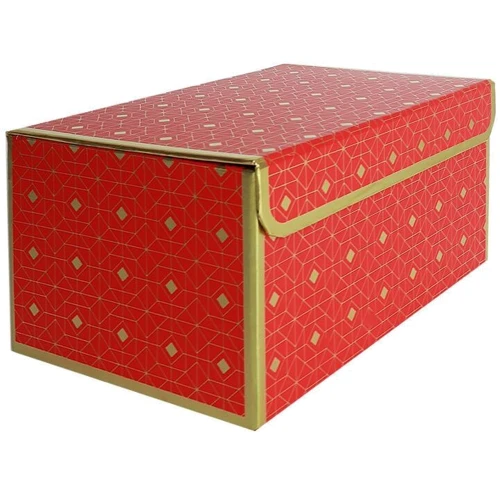 Подарочная коробка красная с золотым геометрическим рисунком, M — 23×16×12 см: undefined undefined