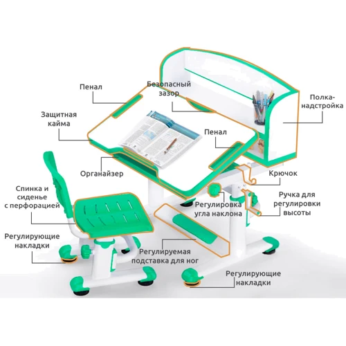 Комплект Evo-kids (стілець + стіл + полку + лампа (BD-10 Z) Green