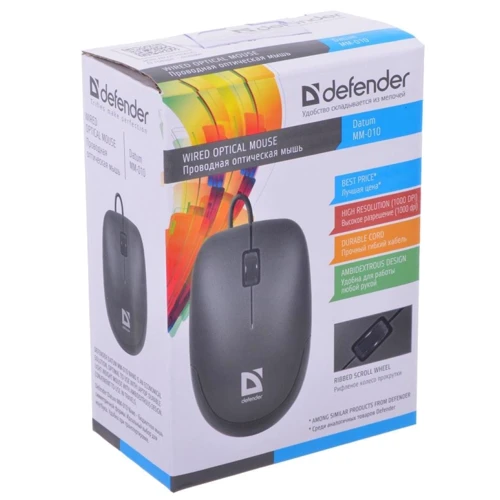 Мышь Defender Datum MM-010 Black (52010): Максимальное разрешение сенсора, dpi 1200 dpi