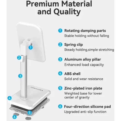 Держатель Vention Desk Holder KCQW0 White for Tablets and Smartphones from 4'' to 12.9'': Особенности Подставка
