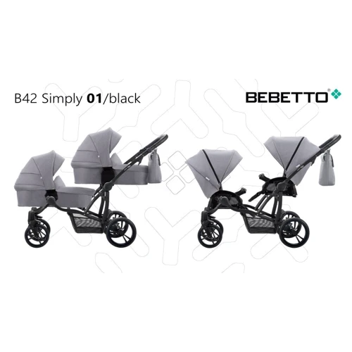 Универсальная коляска для двойни Bebetto B 42 SIMPLY (01) светло-серый (505.36.19.001)