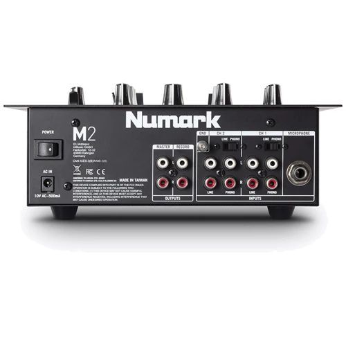 DJ микшер NUMARK M2BLACK: Аналоговые входы два переключаемых фоно/линейных (RCA), два линейных (RCA), микрофонный (1/4")