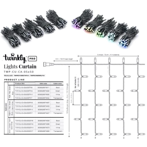 Гірлянда Smart LED Twinkly Pro Curtain RGB 250 AWG22 IP65 чорний: Тип Бахрома