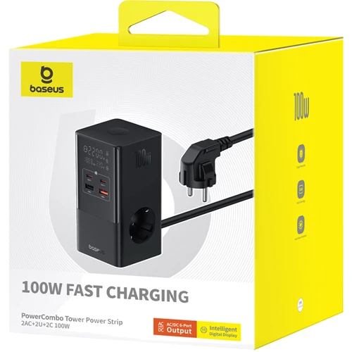 Зарядний пристрій Baseus Wall Charger AC+2xUSB+2xUSB-C GaN PowerCombo Power Strip 100W Black (E00023609113-00) фото 6