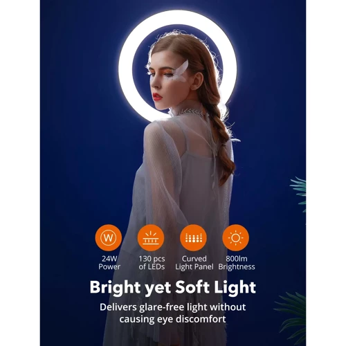 TaoTronics 12'' Selfie Ring Light with 78'' Tripod Stand, Dimmable LED Light Outer 24W 6500K фото 2