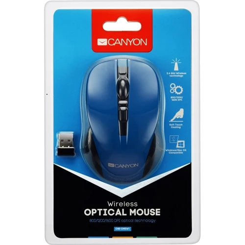 Мишка Canyon CNE-CMSW1BL Blue: інтерфейс підключення Wireless, USB