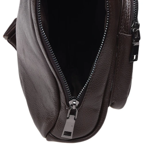 Мужская сумка-слинг Borsa Leather коричневая (K1029-brown): Застежка Молния