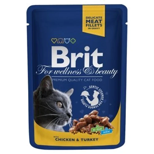 Вологий корм для кішок з куркою та індичкою Brit premium Pouches with chicken and turkey 100 г (8595602506019)