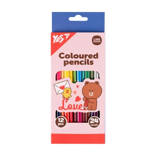 Олівці кольорові Yes 12 шт 24 кольори Line Friends Choco love (290746)