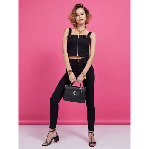 Жіноча сумка-сетчел Guess Blakely Top Handle Flap чорна (HWVG7663180-BLA): Фактура Стьобана, матова
