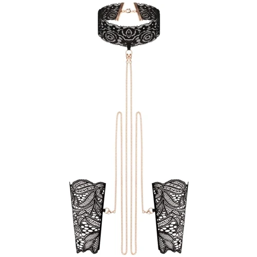 Кружевные наручники и воротник Rosy Gold - Lace Cuffs and Collar Black